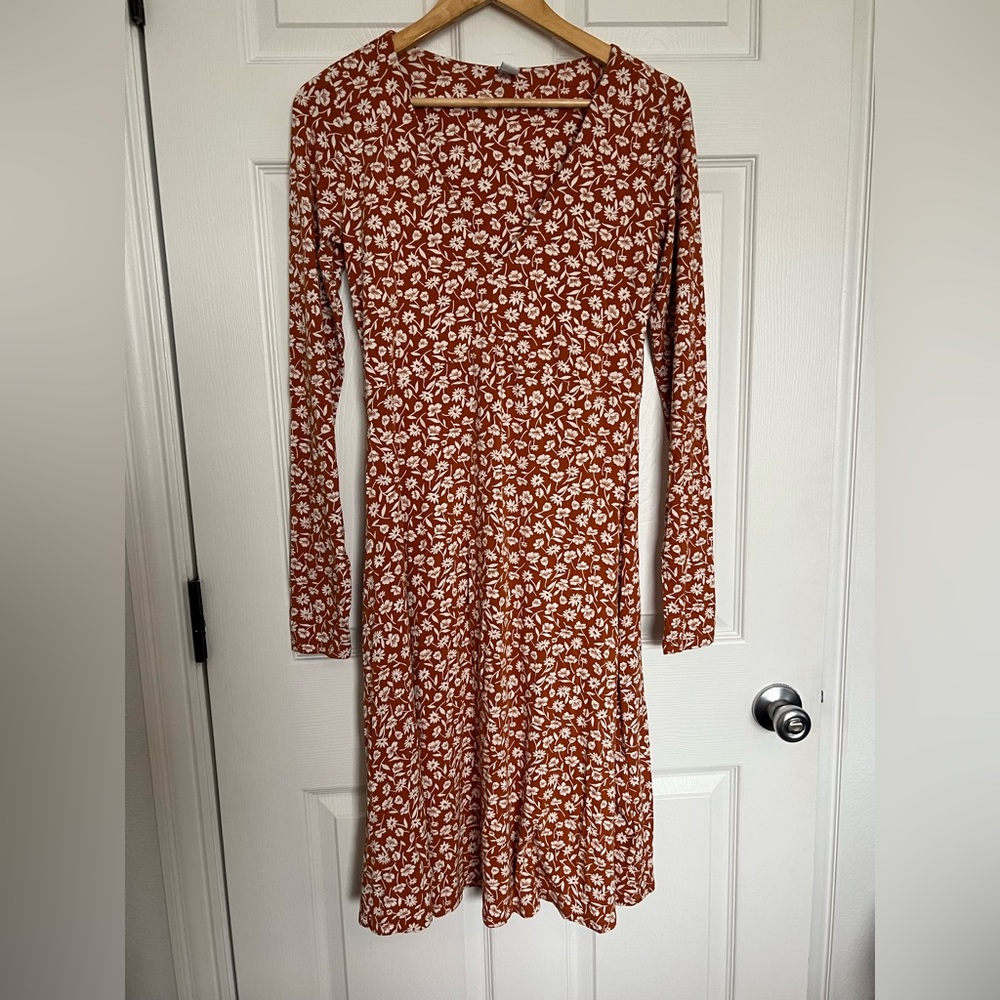Old Navy Rust Orange & White Floral Midi Dress